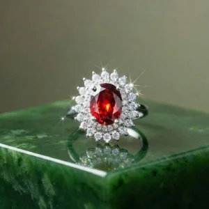 Diamond cut Red Zircon Ring Jewelry